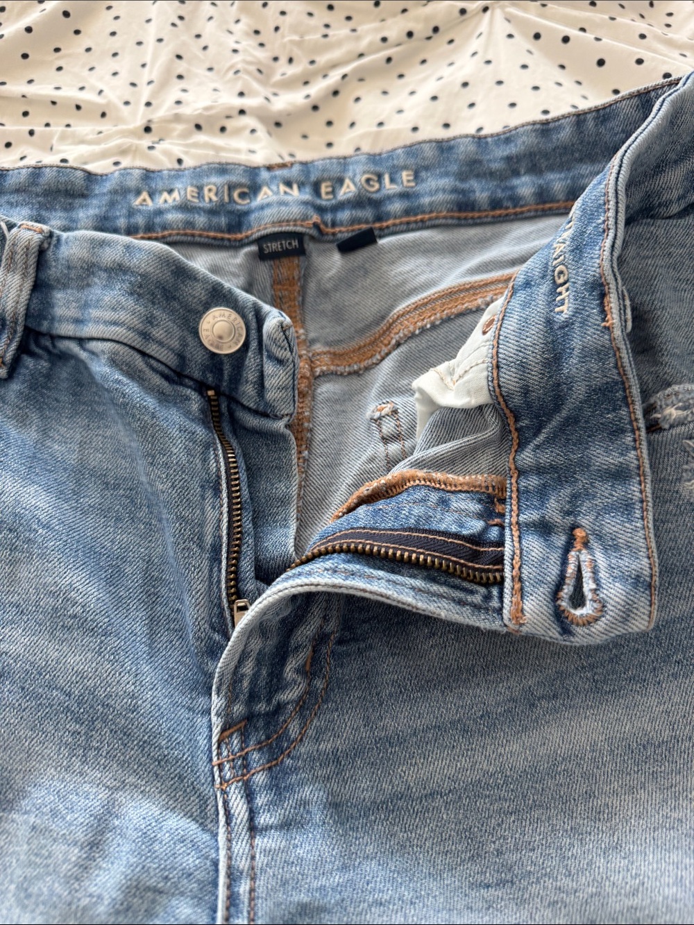 American Eagle Outfitters Light Blue Distressed Curvy Straight Jeans - Picture 5 of 10
